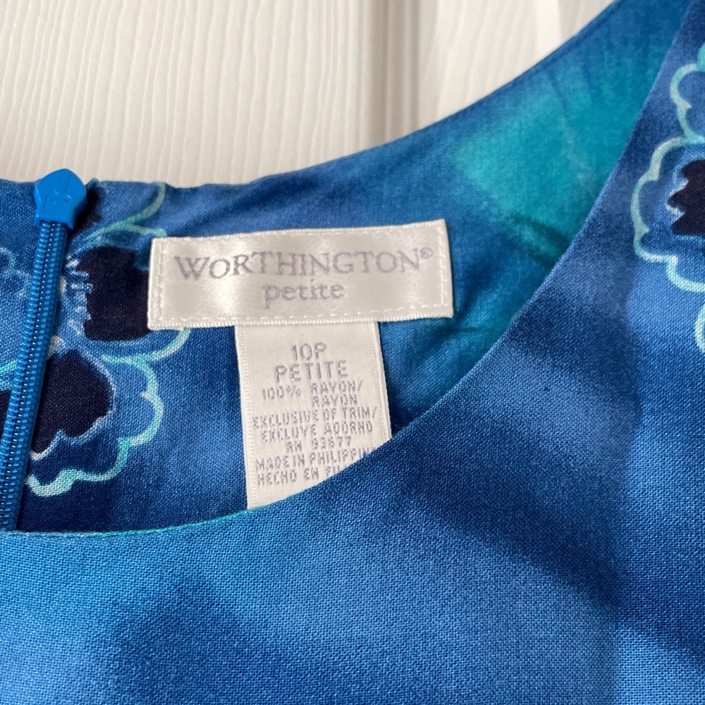NWT Worthington‎ Petite Long Blue and white Dress with Side Slits - Picture 3 of 6
